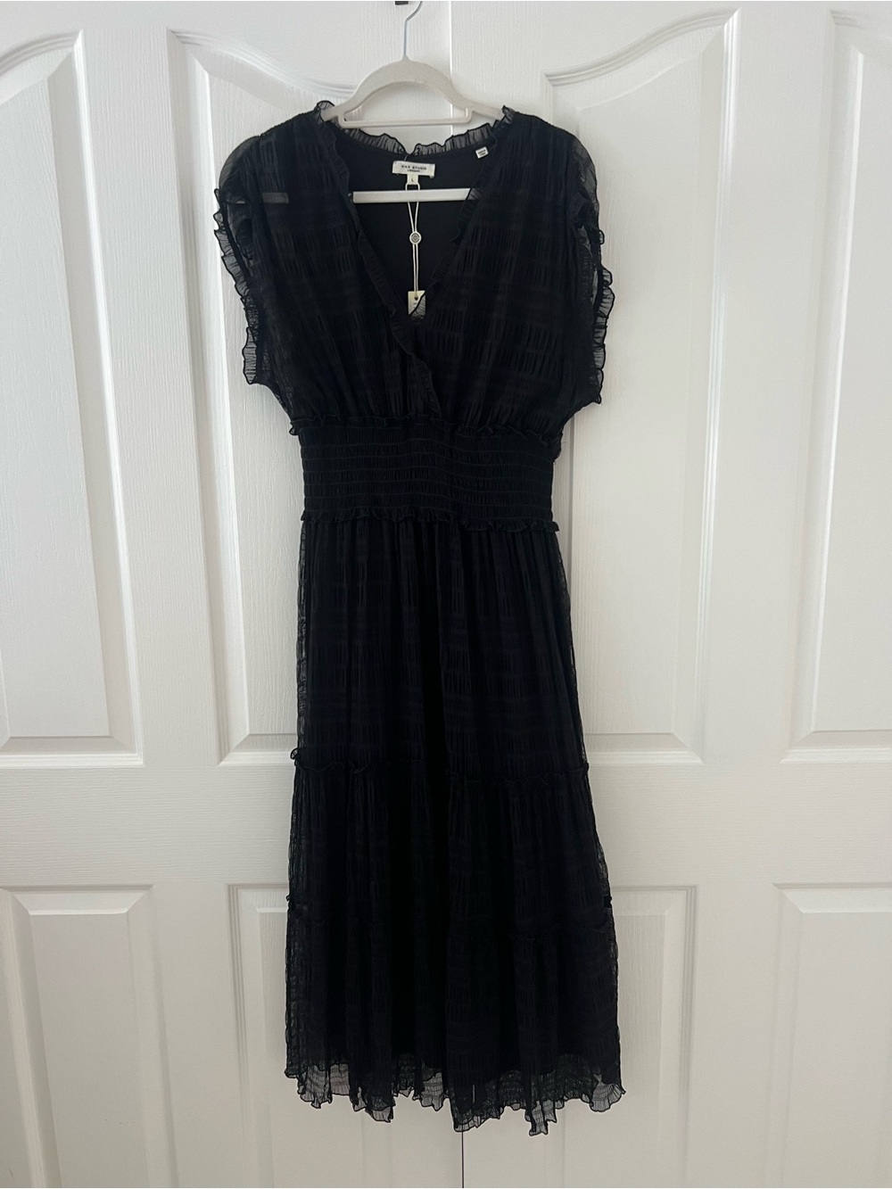 Max Studio Black Smocked Waist Tiered Maxi Dress